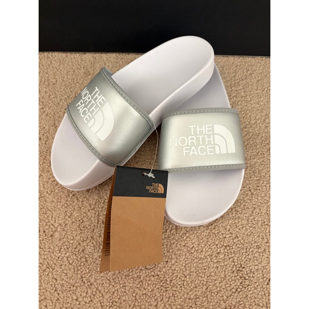 The North Face Base Camp Slide III Metallic Silver Size 6 White Sandal NWT